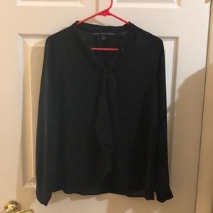 Black dress shirt with tie bow at neckline NWOT